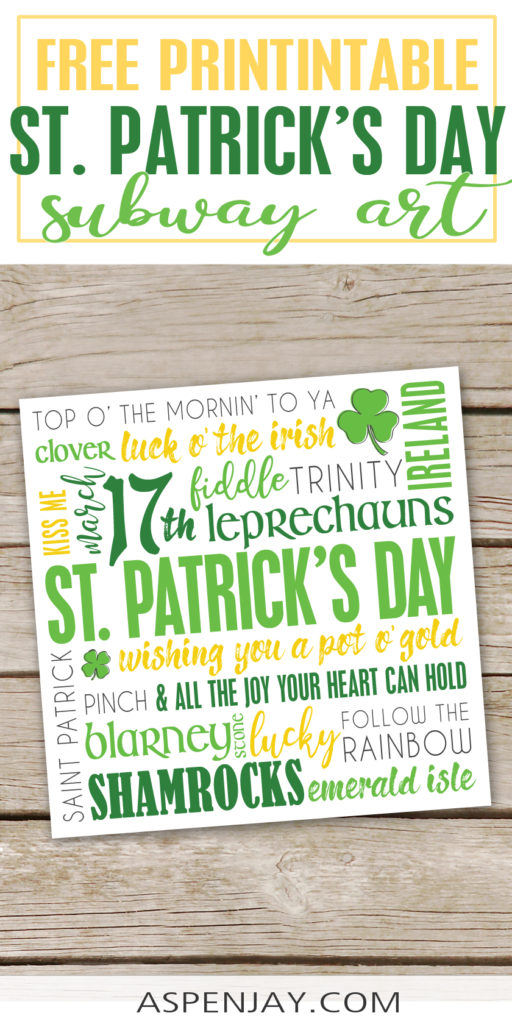 Quickly dress up your mantel for March with this free all-things St. Patrick's Day Subway Art printable. And may the luck o' the Irish be with you! #stpatricksdayprintable #stpatricksdayart