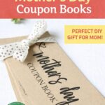 Mother’s Day coupon book printable tied with ribbon on kraft cardstock, showing a DIY gift idea for moms