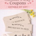 Free printable Mother’s Day coupons on kraft paper including breakfast in bed and back massage with soft floral styling