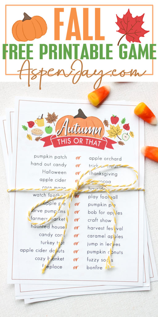 FREE "Would you Rather" Autumn themed game - instant download! Play with your friends to see who prefers what! #fallgames #autumngames