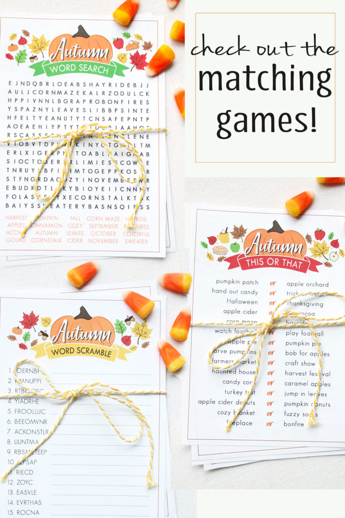 Fall themed printable games that your guests will love! #fallprintables #fallparty #fallgame
