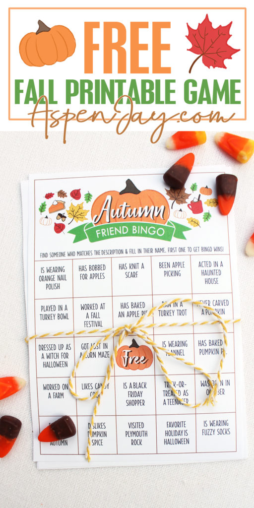 Free FALL FRIEND BINGO - a perfect activity to start your Fall party with. It encourages everyone to intermingle and get to know each other. #fallgame #fallactivity #fallbingo