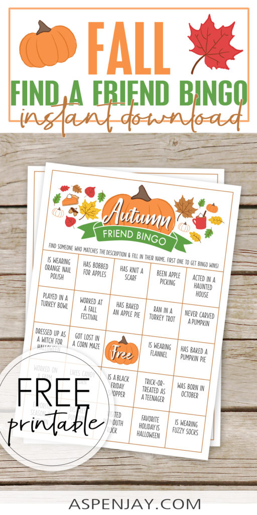 Free Fall Game - a perfect activity to start your Fall party with. It encourages everyone to intermingle and get to know each other. #fallgame #fallactivity #fallbingo