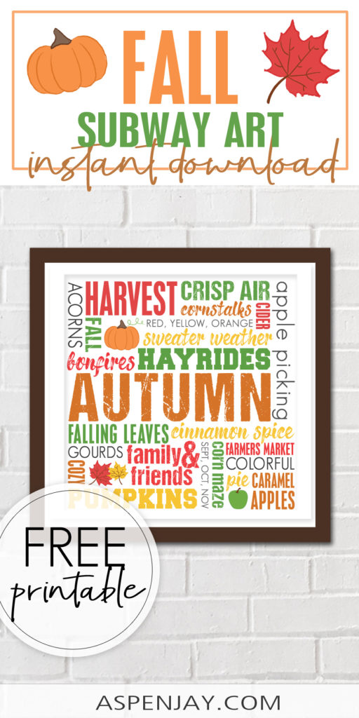 Quickly add fall vibes to your home with this FREE printable fall subway art print. #fallart #fallprintable #autumnprintable #fallsubway