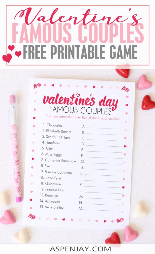 The Famous Couples Game is a perfect Valentines Party Game to play at your upcoming event! FREE printable download which is great for any last minute party planners! #valentinesgame #couplesmatch