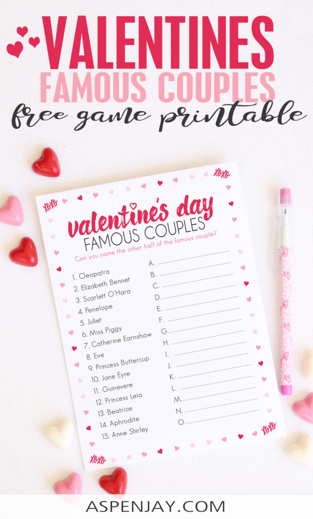 The Famous Couples Matching Game is a perfect Valentine's Party Game to play at your upcoming event! FREE printable download which is great for any last minute party planners! #valentinesgame #couplesmatch