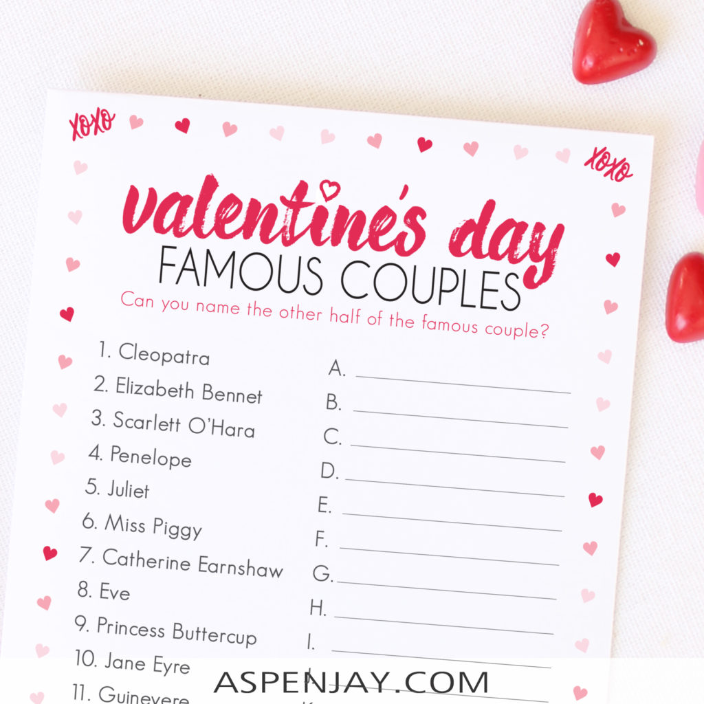 The Famous Couples Game is a perfect Valentine's Party Game to play at your upcoming event! FREE printable download which is great for any last minute party planners! #valentinesgame #couplesmatch