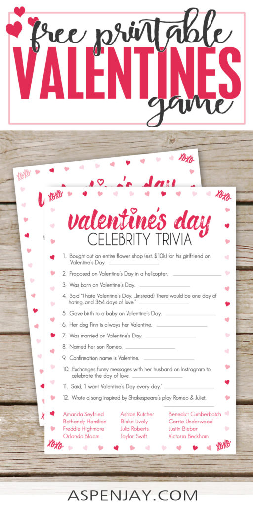 Free Celebrity Valentines Trivia game - great activity to play with girlfriends for a Galentine's Day Party! #valentinestrivia #valentinescelebrity #celebritytrivia
