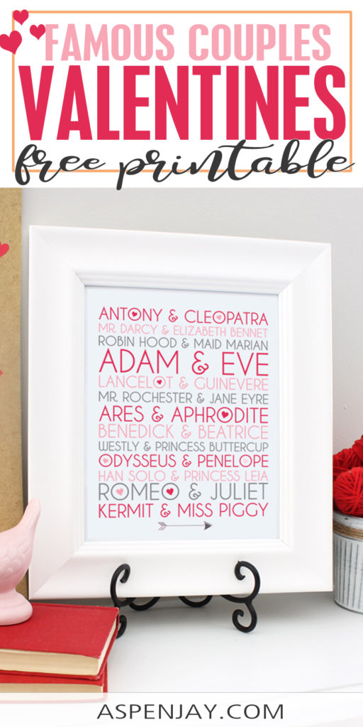 The FREE Famous Couples Sign gathers some of the most romantic relationships of all time into one beautiful display. A perfect addition to your Valentine's Day decorations. #famouscouples #valentinessign #valentinesdecor #famouscouplessign