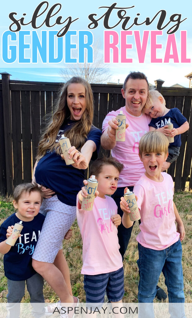 A Silly String Gender Reveal is a great way to let everyone know the gender of your baby. And a super fun way to involve the older siblings in the reveal. #genderreveal #sillystring #sillystringgenderreveal