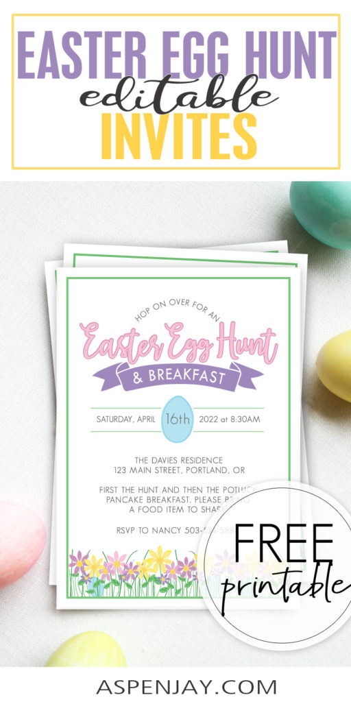FREE and customizable invitations to tell your friends, family, & neighbors about your upcoming Easter Egg Hunt and Breakfast! #easterparty #easterinvites #egghuntinvites 