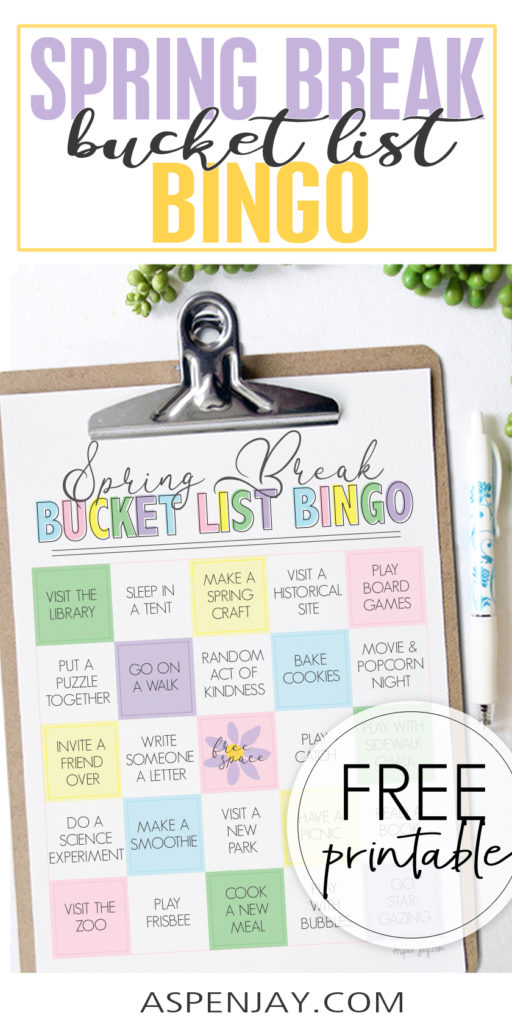 This FREE Spring Break Bucket List Bingo printable is a great way to add a little more fun to your family's week off of school! #bucketlist #springbreakactivities #springbreakbucketlist #bucketlistbingo