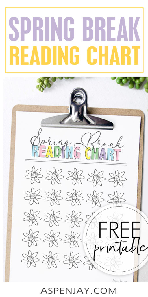 Encourage your children to read during their week off of school with this fun printable chart!  #readingchart #springbreakreadingchart #springbreak