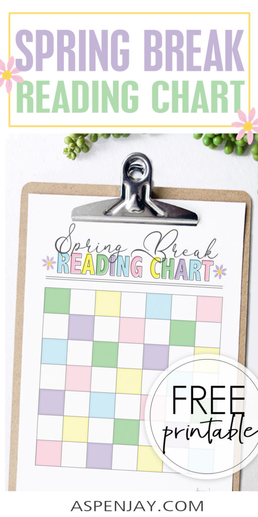 Print this FREE Spring Break Reading Chart to keep your kid's minds busy with their week off by encouraging reading in a fun and easy way! #readingchart #springbreakreadingchart #springbreak