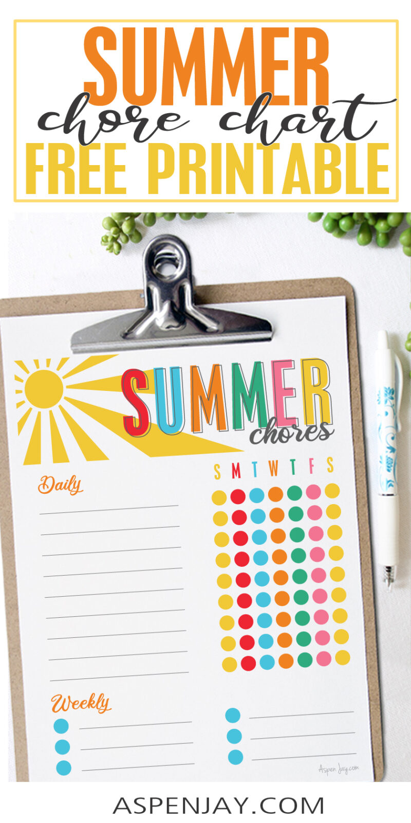 Kid's Summer Chore Chart - Free Printable - Aspen Jay