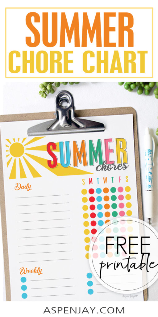Print this FREE Summer Chore Chart to help your kids get into a great routine this summer! #summerchorechart #chorechart #kidschorechart