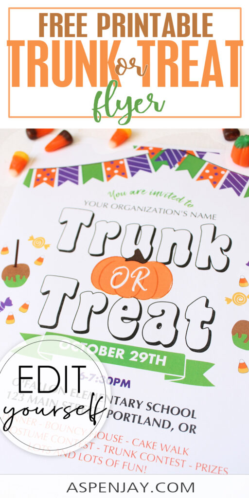 Invite everyone to a fa-BOO-lous Halloween party with this FREE editable Trunk or Treat Flyer! #trunkortreat #halloweeninvite #trunkortreatflyer #halloweenflyer #freehalloween