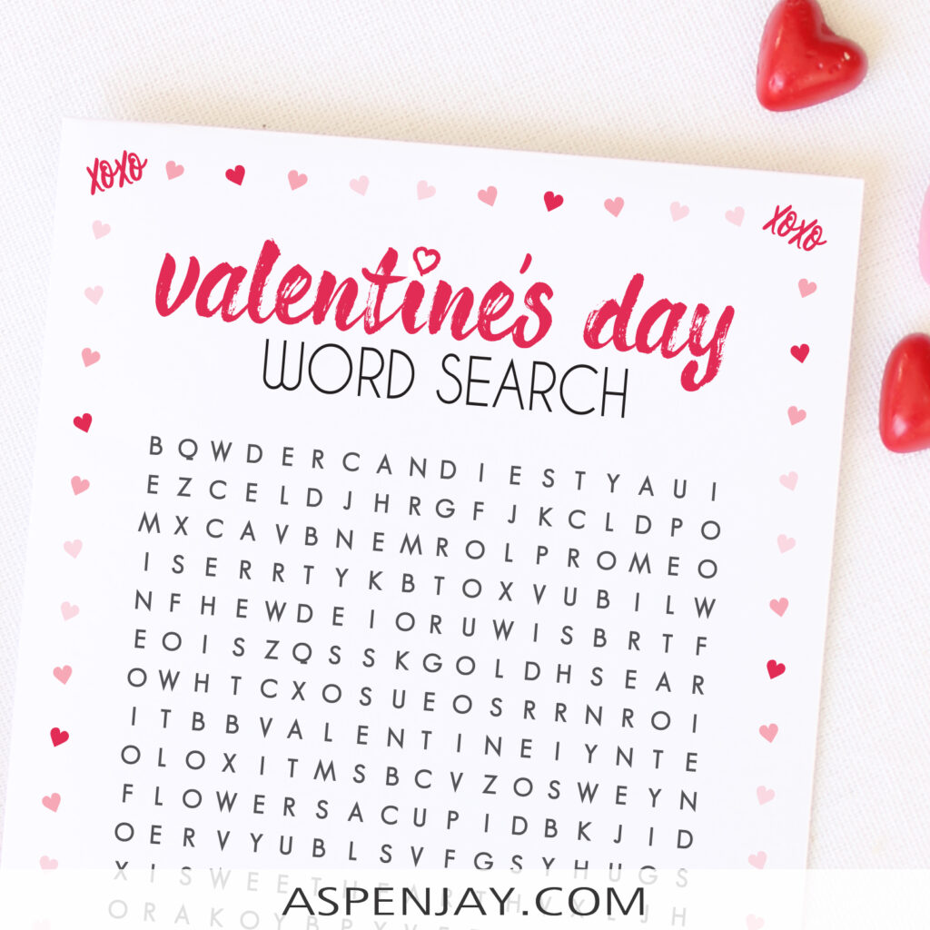 Free printable Valentine's Day Word Search that is a perfect activity for the kiddos on February 14th! Just download and print! #valentinesprintable #valentinesgame