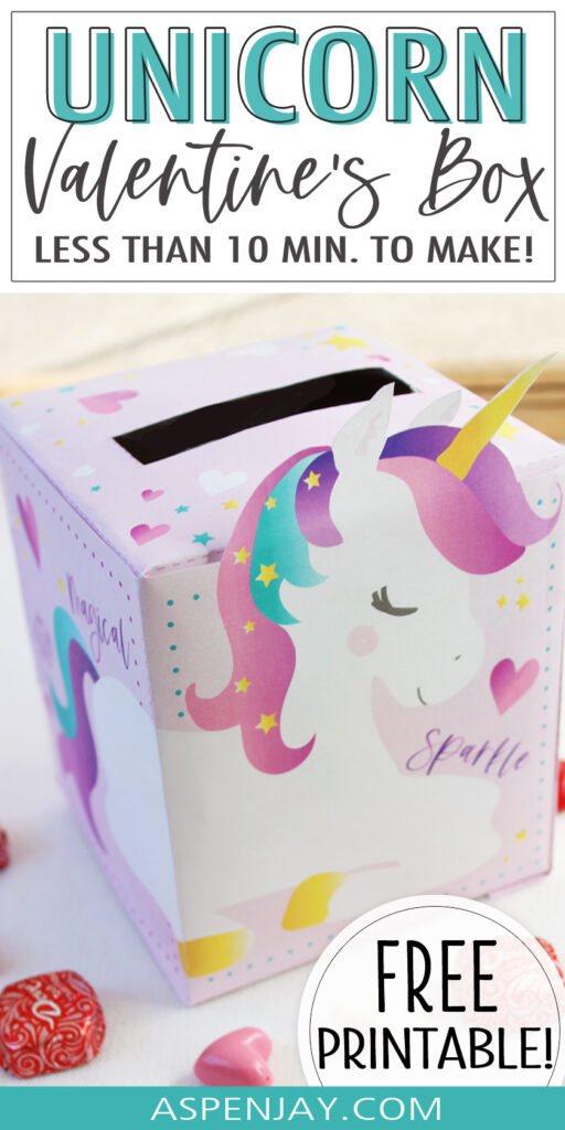 This DIY Magical Unicorn Valentine box idea is insanely cute and takes less than 10 minutes to put together! Free printable for you!