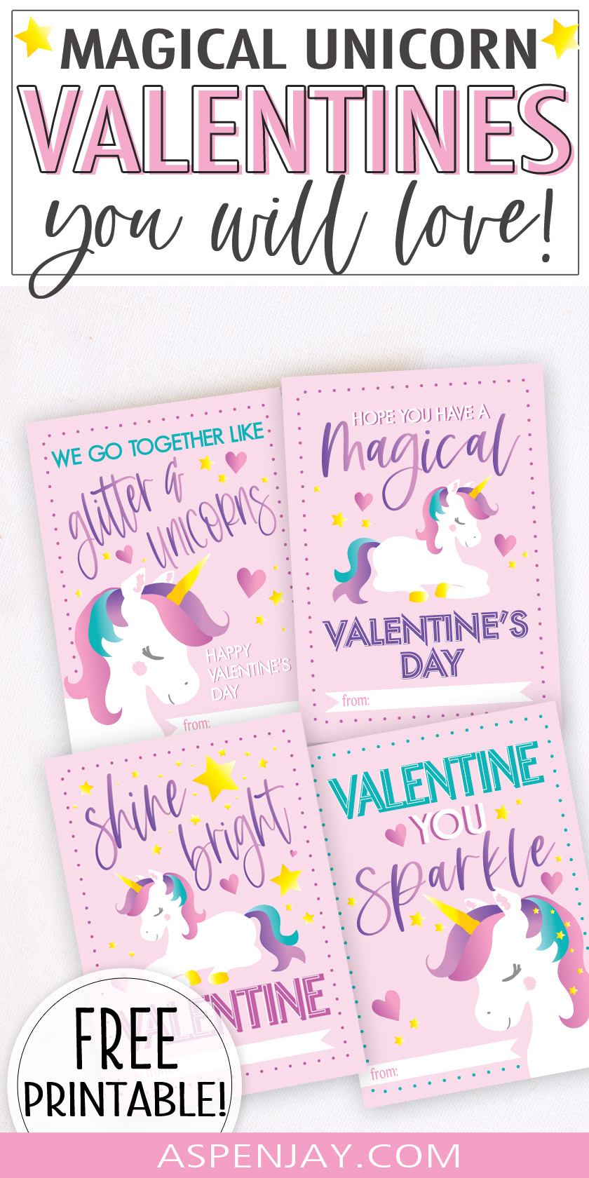 Magically Cute Unicorn Valentines Cards Kids Will Love – Free Printable ...