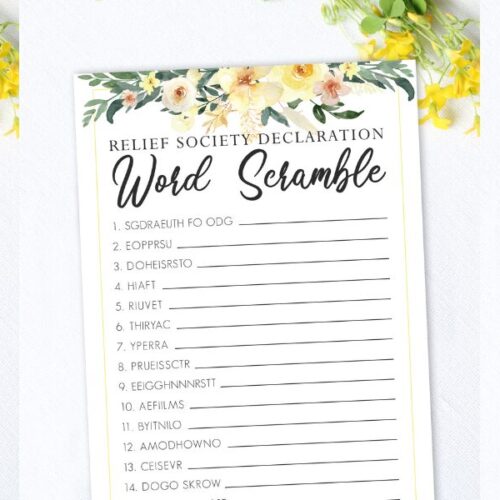 Share the inspiring words of the Relief Society Declaration with your sisters with these beautiful printable Scramble game cards. Simply download and print for your upcoming Relief Society activity!