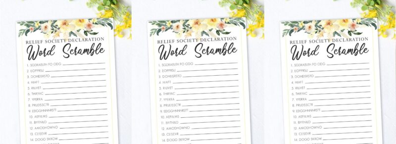 Share the inspiring words of the Relief Society Declaration with your sisters with these beautiful printable Scramble game cards. Simply download and print for your upcoming Relief Society activity!