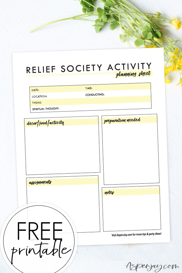Relief Society Activity Planning Sheet - FREE PRINTABLE
