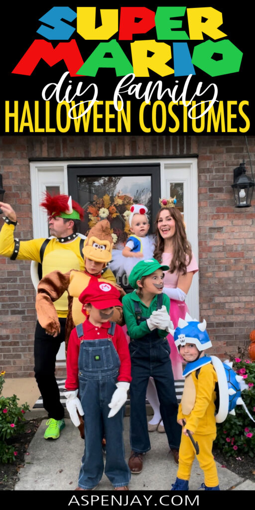 Need a fun and easy family costume theme for Halloween? Level up with these DIY Super Mario Family Costumes!