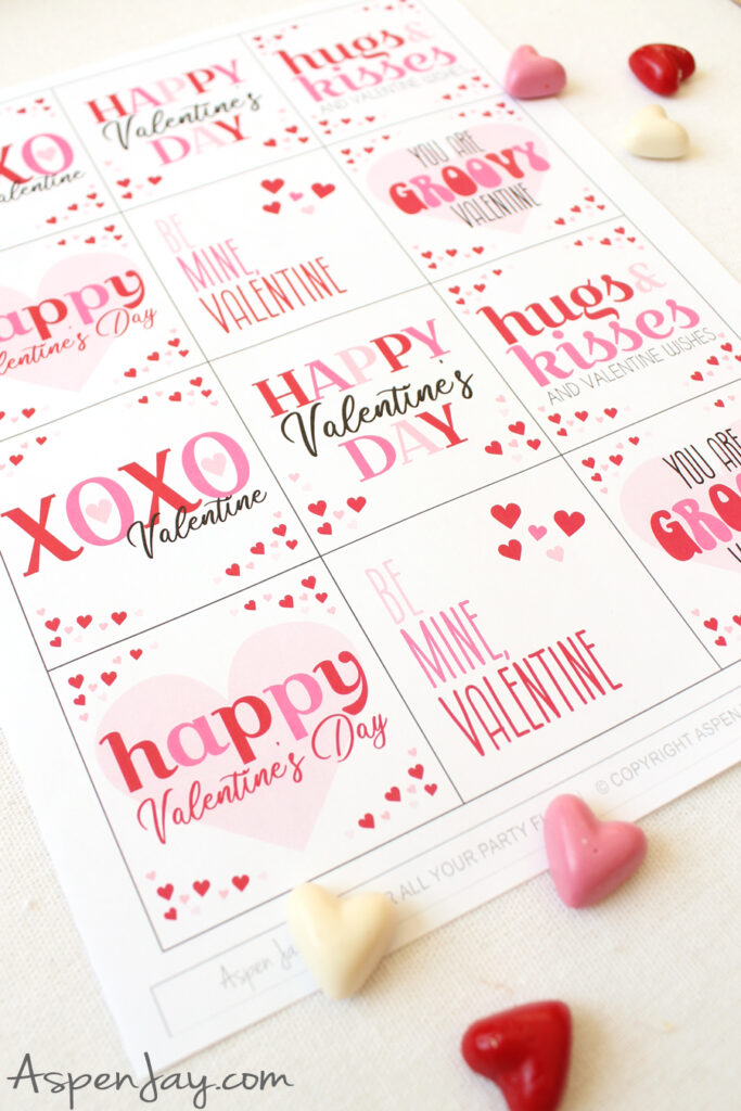 These FREE printable Valentine tags are perfect to attach to the goodies and treats your child will be handing out at school.