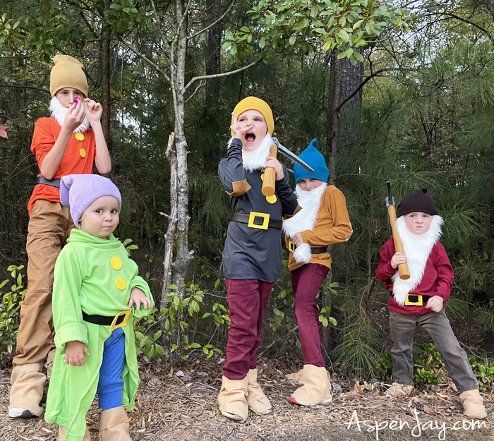 Family dressed in Easy DIY Seven Dwarfs Costumes for Halloween