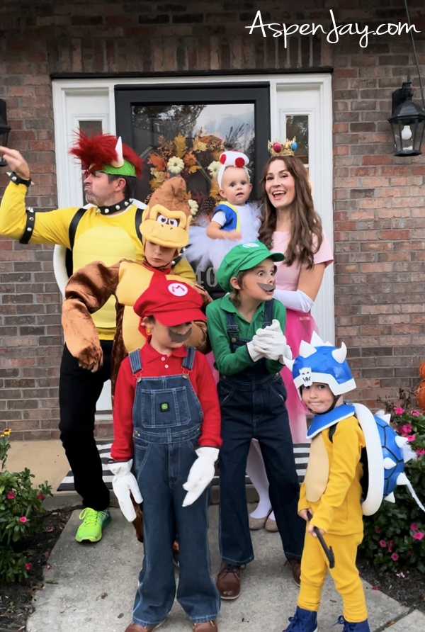 Need a fun and easy family costume theme for Halloween? Level up with these DIY Super Mario Family Costumes!