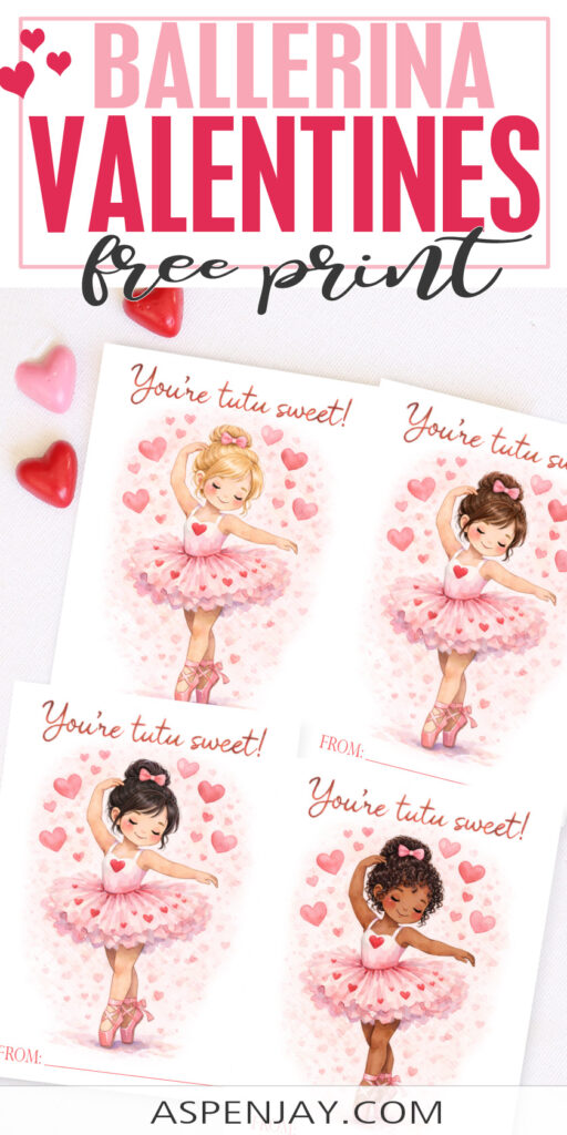 Ballerina Valentine Cards for kids printable download free