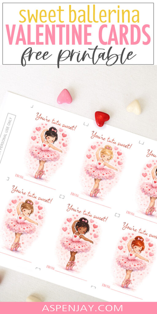 Ballerina Valentine Cards for kids printable download free
