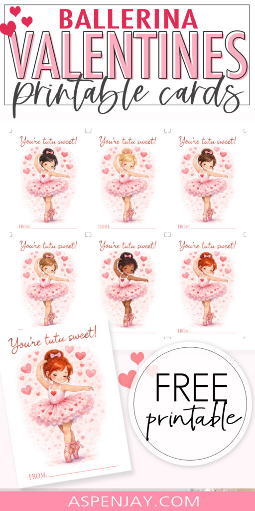 Ballerina Valentine Cards for kids printable download free
