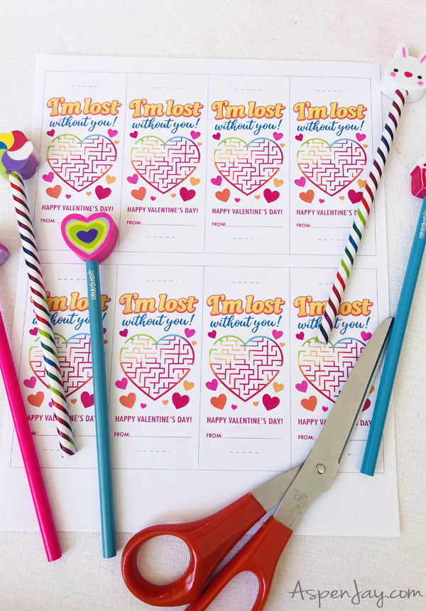 These free maze Valentine cards double as a fun activity for kids. A perfect non-candy Valentine idea for classrooms — just print, cut, and pair with a pencil for an easy school Valentine kids will enjoy.