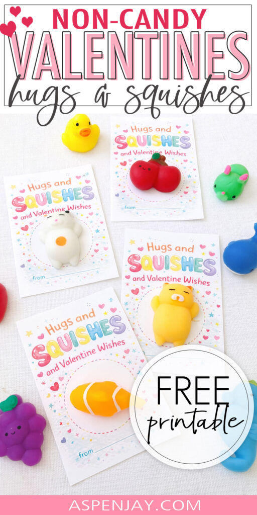 Free printable Valentine cards + squishy toy idea = cutest non-candy classroom valentines ever. Perfect for school parties and easy to assemble!