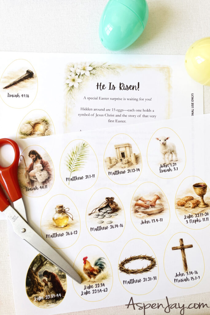 printable Christ-centered Easter egg symbols sheet ready to cut out for kids activity