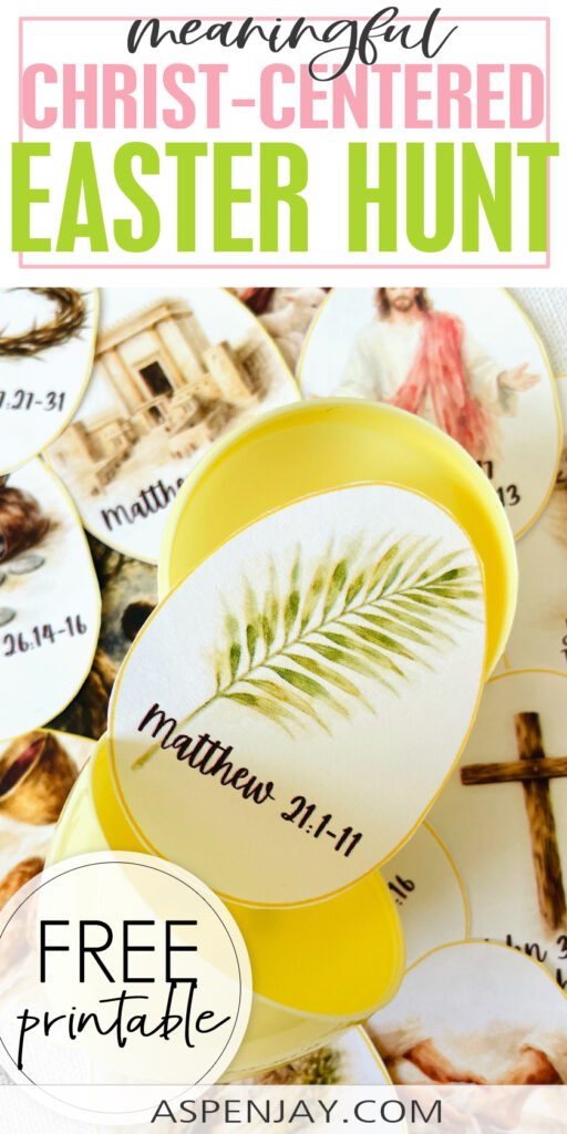 Palm Sunday symbol Easter egg with scripture reference for Christ-centered egg hunt
