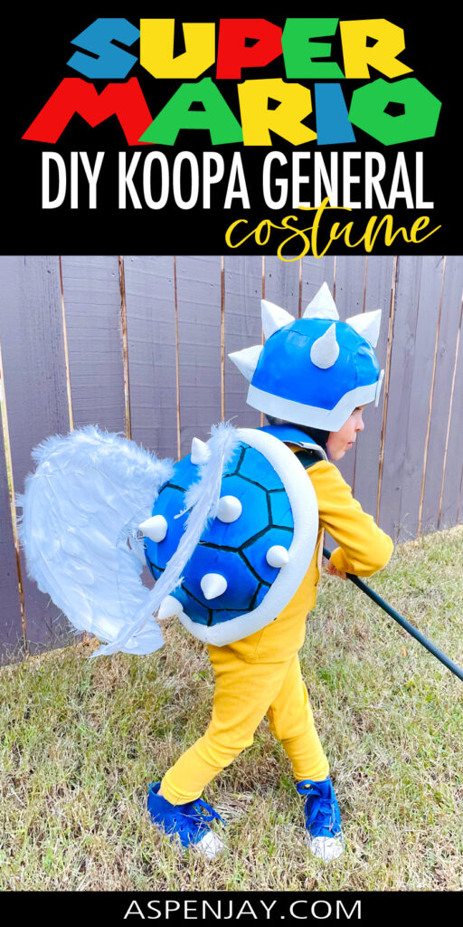 Homemade Koopa General costume from The Super Mario Bros. Movie featuring a blue shell and helmet