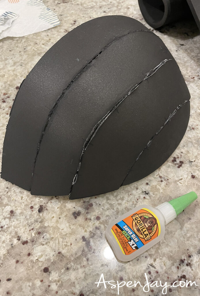 Gluing EVA foam pieces for making the blue shell for a super mario costume