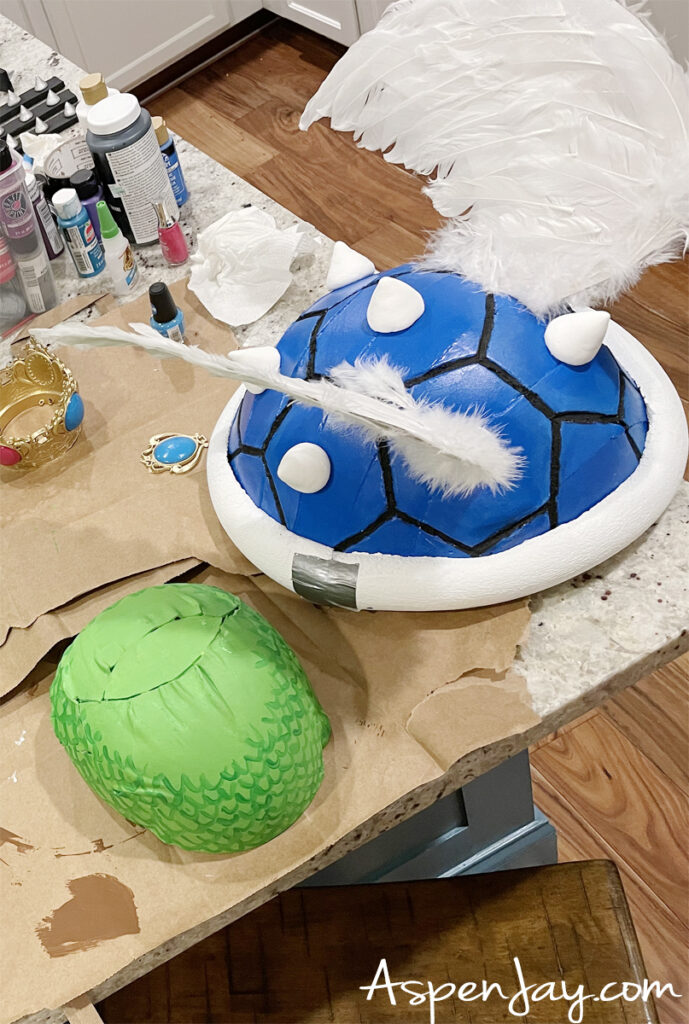 Koopa General's blue shell DIY for a Super Mario Bros. costume- adding the wings